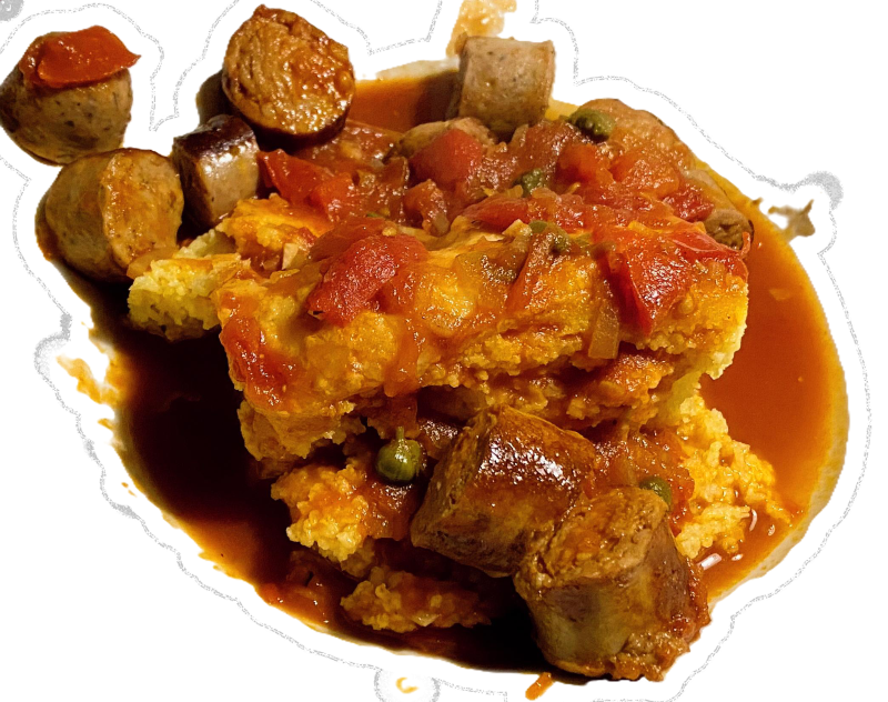 Bratwürstchen mit Tomatensoße und Kapern